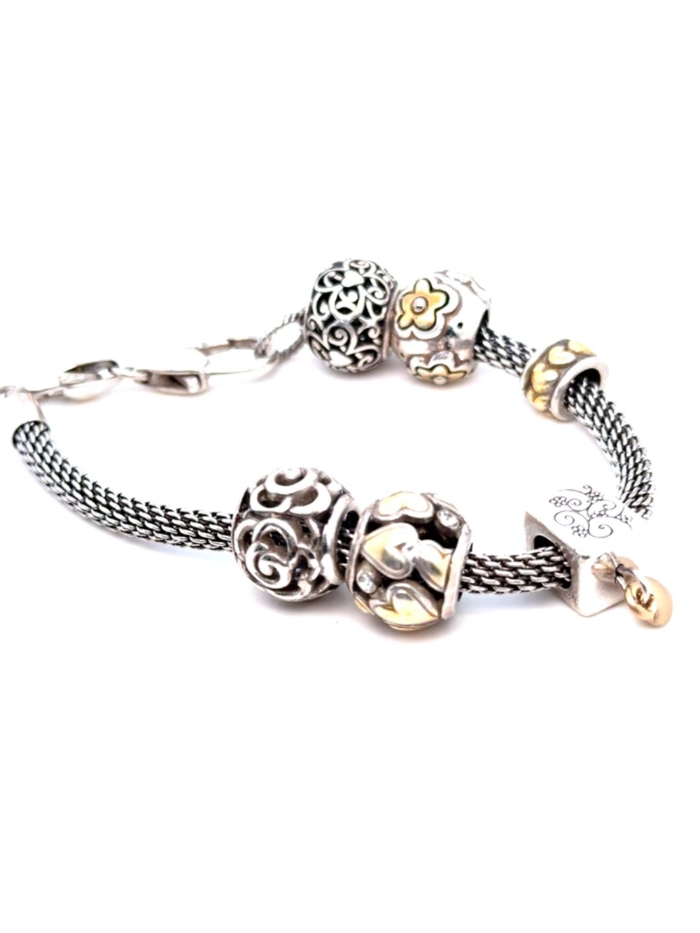Brighton Two-Tone Silver Bracelet with Gold Heart & Floral Charms - Picture 5 of 9
